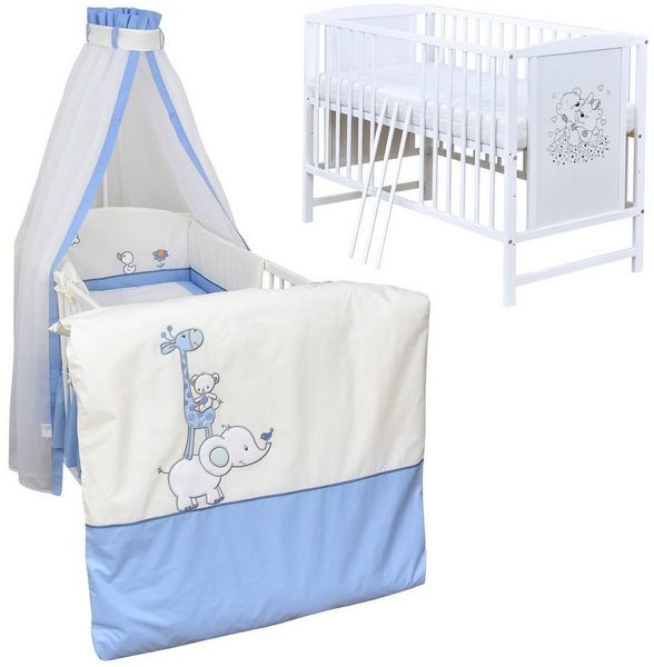 Baby-Delux Komplettbett Babybett Mia Komplettset, 10-tlg, Kinderbett 60x120 cm weiß, Bettset verschiedene Designs