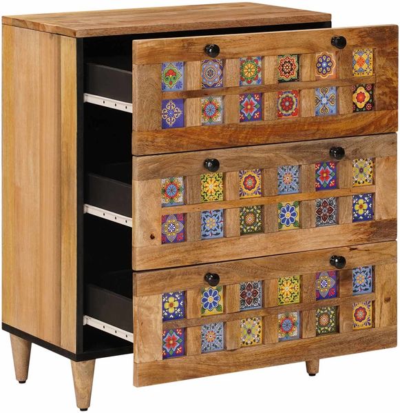 Sideboard, Kommode Natur 60 x 33 x 75 cm Massivholz Mango