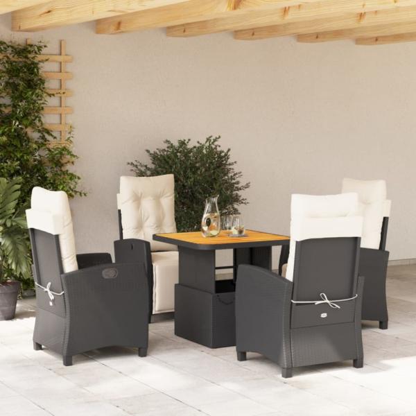 vidaXL 5-tlg. Garten-Essgruppe mit Kissen Schwarz Poly Rattan