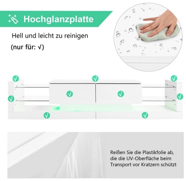 STILVORA Wohnzimmer-Set mit LED-Licht,TV-Schrank TV-Regal Hochglanz mit Glasfront&Klapptüren, (TV-Board, Fernsehtisch, TV-Ständer, 1-St, zwei klapptür), für Fernseher bis 80 Zoll Bild 4