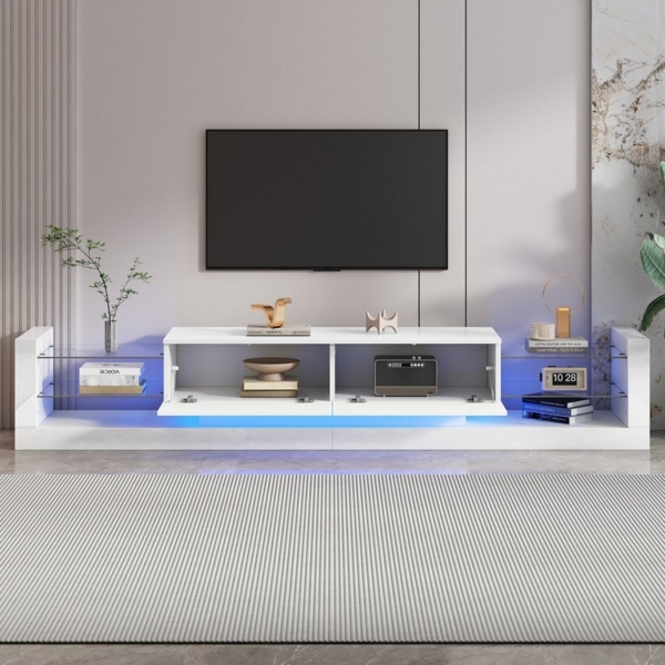 STILVORA Wohnzimmer-Set mit LED-Licht,TV-Schrank TV-Regal Hochglanz mit Glasfront&Klapptüren, (TV-Board, Fernsehtisch, TV-Ständer, 1-St, zwei klapptür), für Fernseher bis 80 Zoll Bild 2