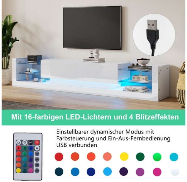 STILVORA Wohnzimmer-Set mit LED-Licht,TV-Schrank TV-Regal Hochglanz mit Glasfront&Klapptüren, (TV-Board, Fernsehtisch, TV-Ständer, 1-St, zwei klapptür), für Fernseher bis 80 Zoll Bild 3