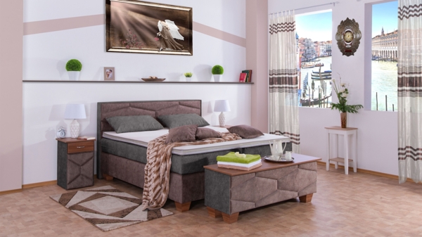 Meisterbetten Boxspringbett Fabi 120x220 in DS-Dunkel Grau in DS-Sand, Matratzenbezug Nano, Komfortschaum-Topper