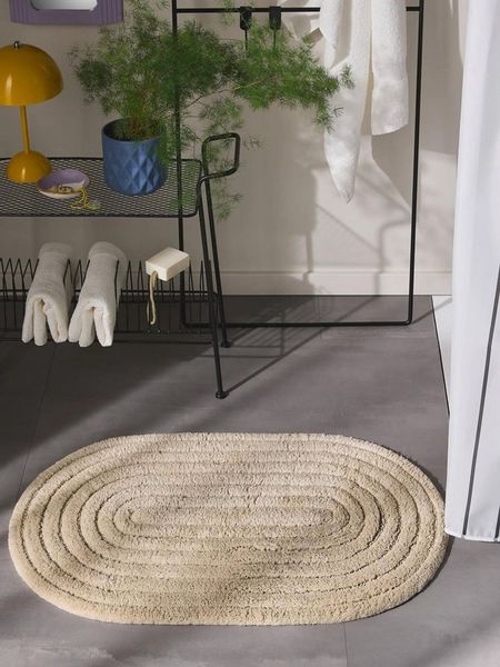 benuta Badematte Nia, Höhe 11 mm, Baumwolle, oval, 100% Baumwolle, handgeknüpft, Geometrisch, Contemporary, Badezimmer