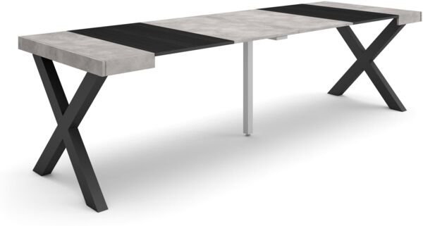 Skraut Home | Ausziehbarertisch | Multifunktionaler ausziehbarer | 260 | Für 12 Gäste | Massivholz Beine | Moderner Stil | Zement