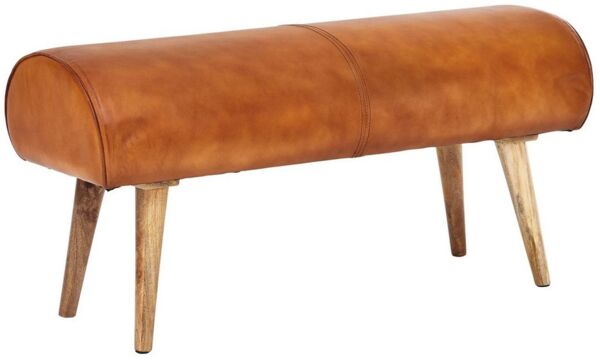 KADIMA DESIGN Sitzbank Sitzbank Echtleder / Massivholz Bank 100x53x40 cm, 2er Polsterbank, Flur Springbock Braun, Kleine Bettbank Leder, Dielenmöbel Flurbank