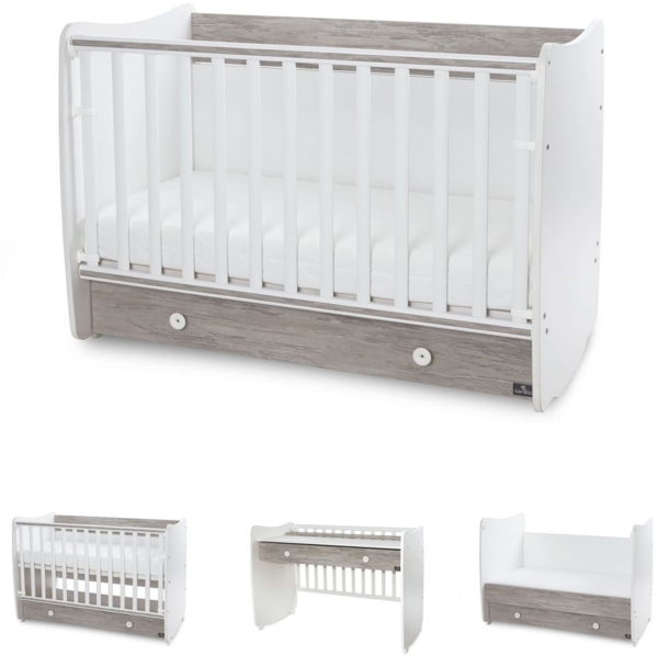 Lorelli Babybett Dream 70 x 140 cm umbaubar Kinderbett Schaukelbett Schreibtisch weiß grau