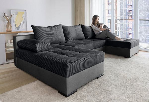 INOSIGN Wohnlandschaft Josy U-Form, Breite 269 cm, Flachgewebe, Struktur, Kunstleder, inkl. Bettfunktion, Bettkasten, mit 3 gleich großen Rückenkissen