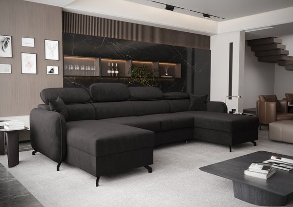 AX LIVING Ecksofa mit Schlaffunktion Ribella 5 U-Form 345 cm, Samt in Grafit