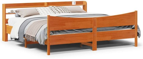 vidaXL Massivholzbett mit Kopfteil Wachsbraun 200x200 cm Kiefer 3307034