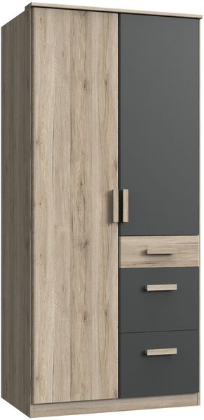 Kleiderschrank Cariba in Eiche San Remo und Graphit - Drehtürenschrank in verschiedenen Varianten wählbar - Kleiderschrank 2 türig