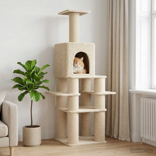 vidaXL Katzennbaum mit Sisal-Kratzsäulen Creme 180 cm 42033042