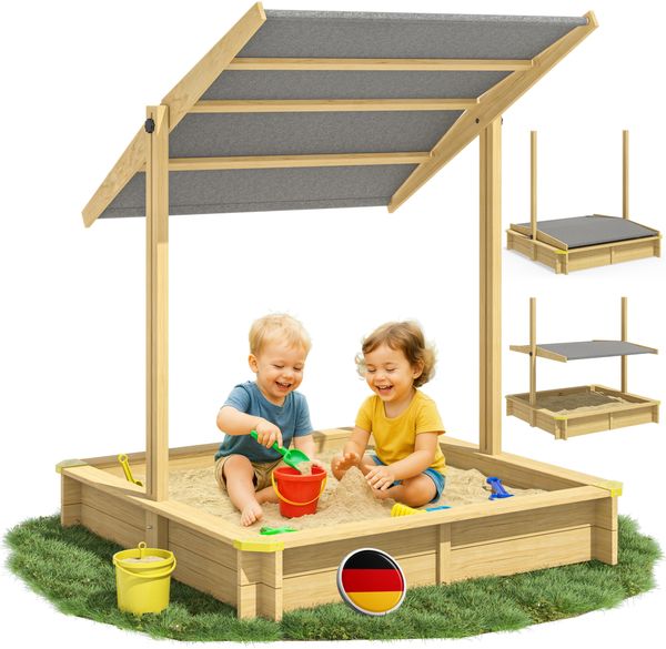 Spielwerk Sandkasten mit Dach, Holz natur / anthrazit, 120 x 120 x 120 cm