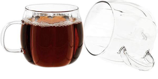 6-tlg. Gläser-Set mit Henkel 400 ml - Hitzebeständiges Glas mit Riffle-Design