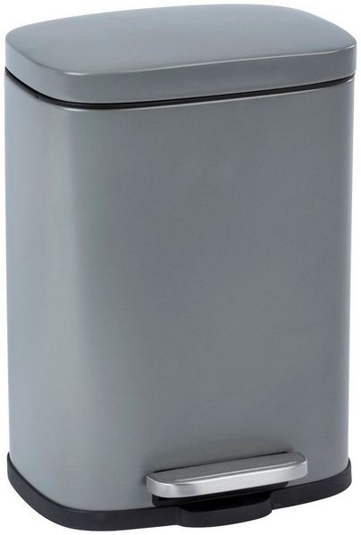 WENKO LENO Kosmetikeimer 5 Liter, Grau, Easy-Close, lackierter Stahl, Absenkautomatik