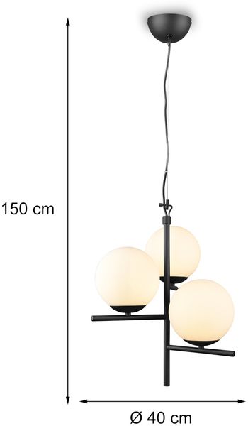 Pendelleuchte PURE 3-flammig in Schwarz mit Glaskugeln aus Opalglas, Ø 40cm Bild 4