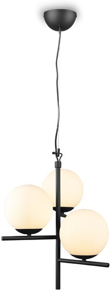 Pendelleuchte PURE 3-flammig in Schwarz mit Glaskugeln aus Opalglas, Ø 40cm Bild 2
