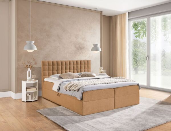 Boxspringbett Schlafzimmerbett TORIBO PREMIUM 140x220cm Stoff Coral Apricot