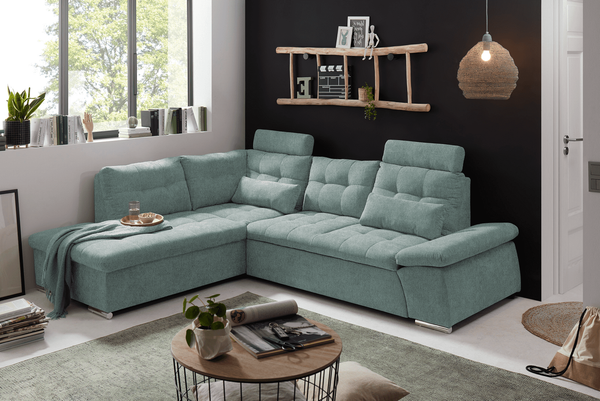Ecksofa Medan von Ed Exciting Design Ice Blue – Modernes Sofa mit Schlaffunktion & Glow Mikrofaser