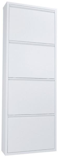 Betten-ABC Amelie – Moderner Schuhschrank, robust und platzsparend, aus pflegeleichtem Metall, Farbe: Weiß, Klappen: Vier Klappen