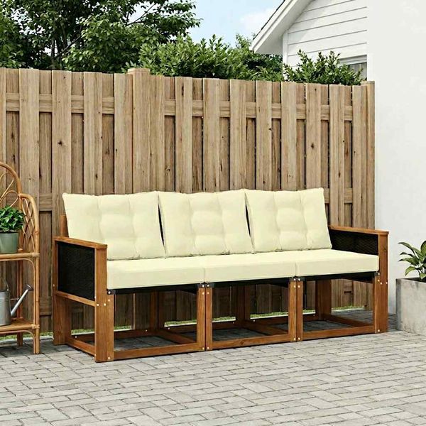 vidaXL Outdoor-Sofagarnitur mit Kissen 3 pcs Natur und Creme 3381734