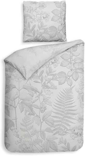 Heckett & Lane Renforce Bettwäsche 155x220 Freyr Grey Gräser Blätter silber Wende