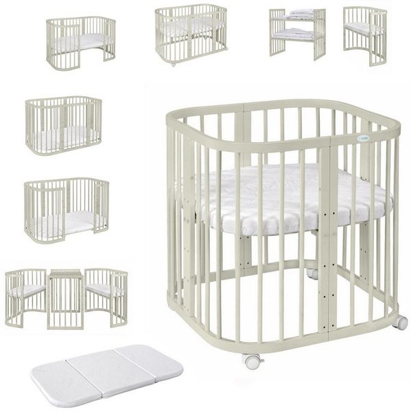Waldin Kombibett - W2 7-in-1 - Olive Grün - Material: massiv Buchenholz - Babypark. de