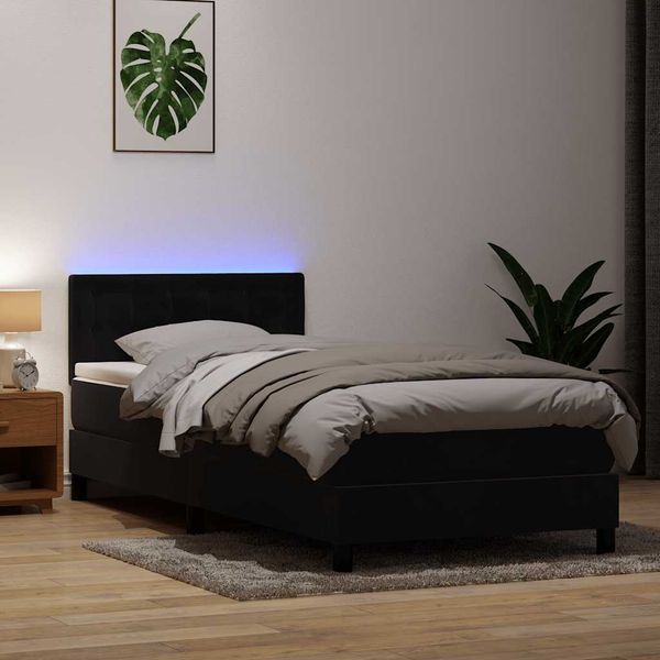vidaXL Boxspringbett mit Matratze & LED Schwarz 90x210 cm Samt 3317249