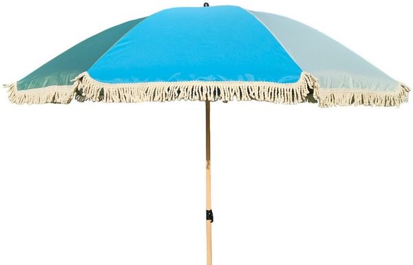 Meinposten Sonnenschirm Strandschirm Schirm UV Schutz Fransen BLAU GRÜN knickbar Ø 170 cm, abknickbar