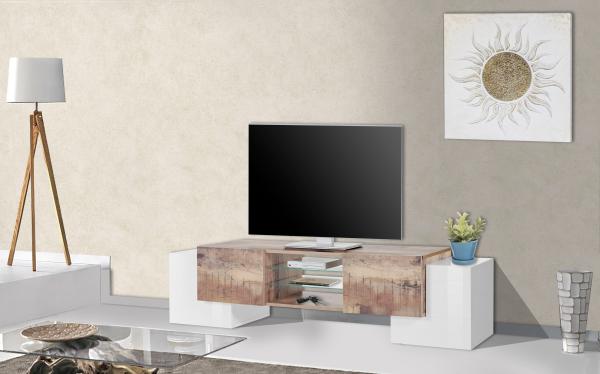 TV-Board >Pinerolo< in Weiß-Hochglanz/Ahorn - 190x45x45cm (BxHxT)