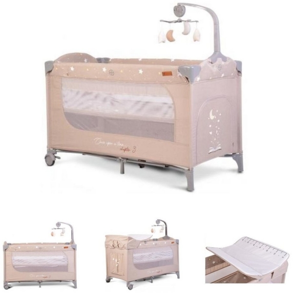 Cangaroo Reisebett Once upon a time Laufstall zwei Ebenen Matratze Wickelauflage beige