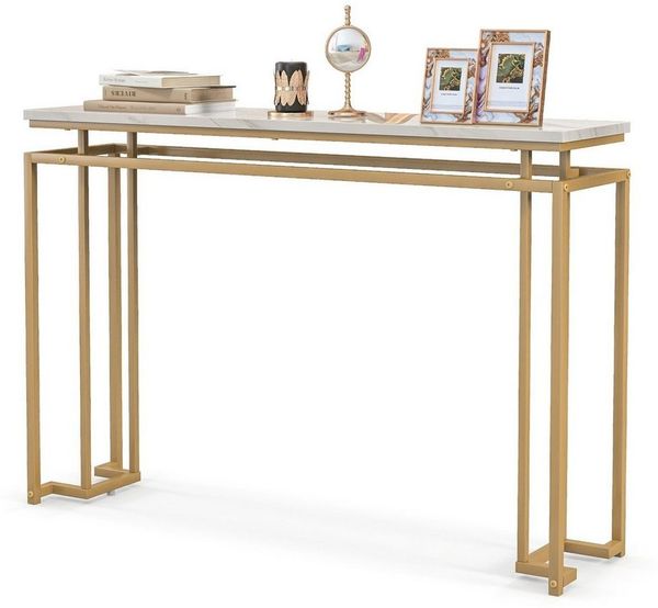 COSTWAY Konsolentisch, schmal, Marmor, Flurtisch mit Metallrahmen, 120cm Gold
