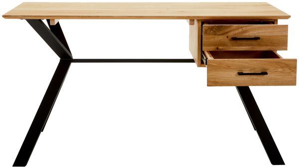Linea Natura 'WINTERTUR' Schreibtisch, Massivholz Eiche, 140 x 77 x 65 cm, mit 2 Schubladen