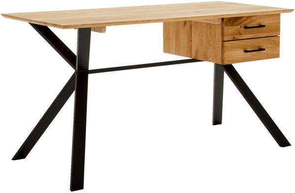 Linea Natura 'WINTERTUR' Schreibtisch, Massivholz Eiche, 140 x 77 x 65 cm, mit 2 Schubladen