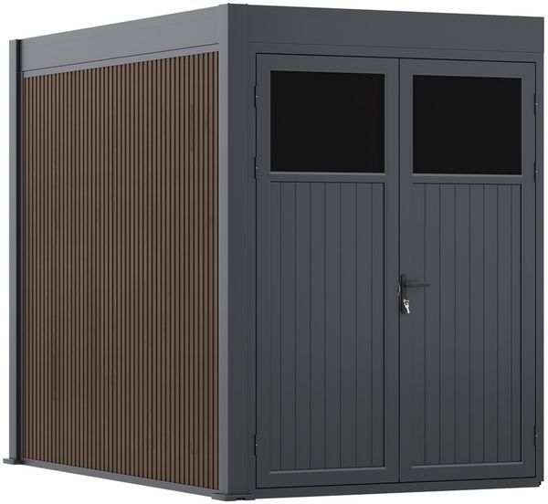 Weide Anbau-Gartenhaus 3x2 m Gerätehaus aus Aluminium & WPC in Anthrazit & Teak