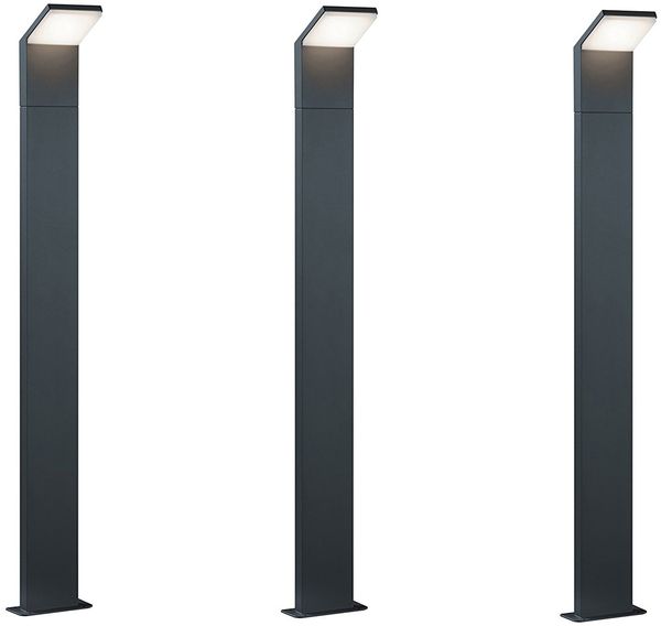 Moderne LED Pfostenleuchte aus ALU 3er SET in anthrazit, IP54, Höhe 100 cm