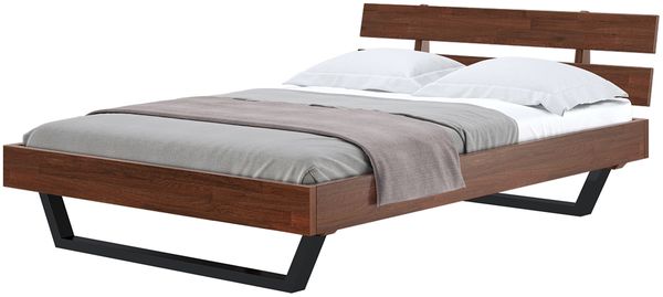 skølm 'Alver' Bett 140x200 cm, Bettgestell, natur geölt, Massivholzbett aus Eiche mit Metallkufen, Walnuss Optik, Bettkopf 2 Streben Bild 12