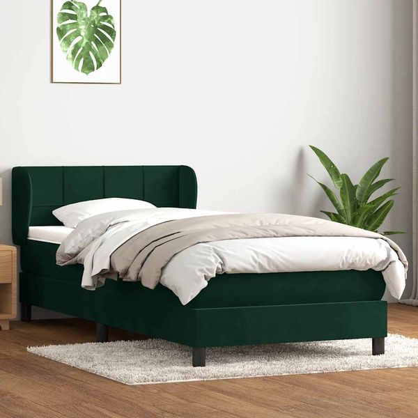 vidaXL Boxspringbett mit Matratze Dunkelgrün 80x220 cm Samt 3317550