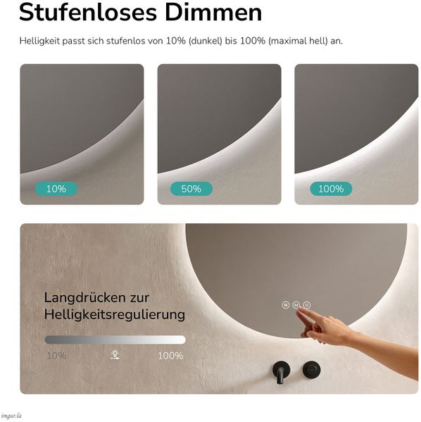 EMKE LED Badspiegel mit Beleuchtung Touch Beschlagfrei 3 Lichtfarbe Dimmbar Wandspiegel ф80cm Rund Bild 6
