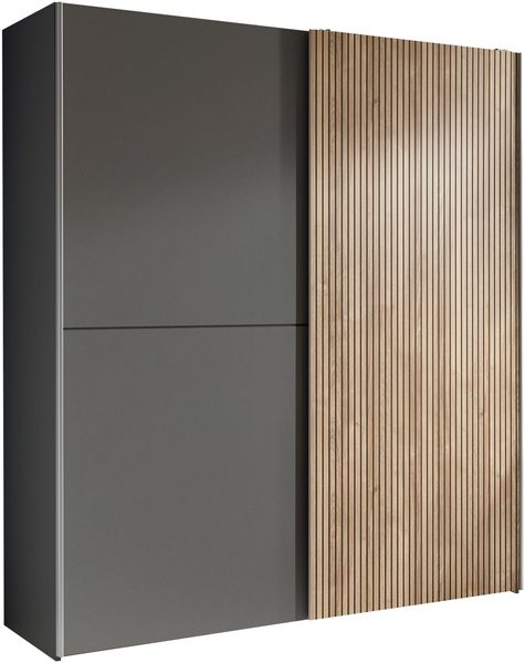 Schiebetürenschrank >Berno< 2 Türen, in Grau / Eiche Dekor - 170x195,5x57,2cm (BxHxT)