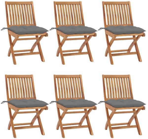 vidaXL Klappbare Gartenstühle mit Kissen 6 Stk. Massivholz Teak 3072850