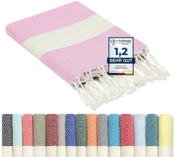 furora HOLIDAY Strandtuch groß 100x200 cm Strand Tuch, aus Baumwolle, Hamamtuch Badetuch, leicht, lang, dünn & kompakt