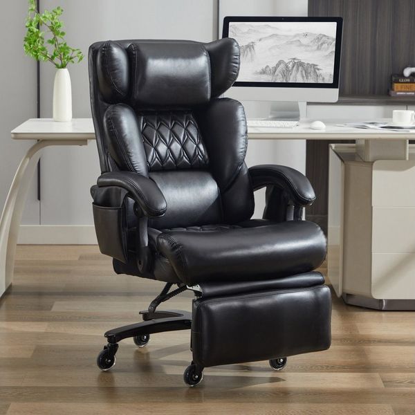 OKWISH Bürostuhl Chefsessel mit Massage- und Heizfunktion (mit 360° drehbar, verstellbare Rückenlehne, Kunstleder, Fußstütze, 1 St), mit Massage