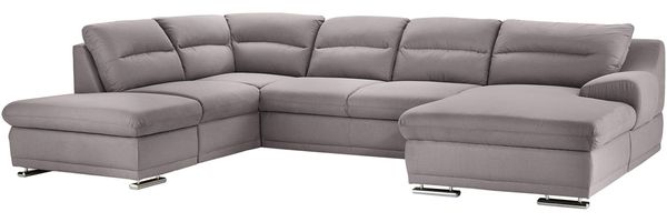 Mivano Wohnlandschaft Coast / Große Schlafcouch in U-Form / Mit Bettfunktion und Stauraum / Ottomane links und Recamiere rechts / 334 x 88 x 217 / Mikrofaser: silver