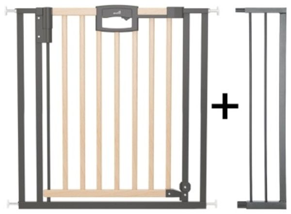 Geuther Türschutzgitter 'Easylock Plus' zum Klemmen für Öffnungen, Holz/ Metall, Natur/ Schwarz, 96,5 cm - 104,5 cm