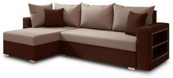 Ecksofa Lord mit praktischen Regal - Sofa mit Bettkasten und Schlaffunktion, Schlafsofa, Polsterecke, Couch L-Form, Couchgarnitur, Sofagarnitur (Braun + Beige (Alova 68 + 07), Ecksofa Links) Bild 4