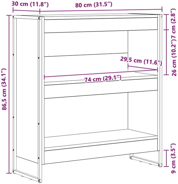 vidaXL Bücherregal Schwarz Eichen-Optik 80 x 30 x 86,5 cm 886408 Bild 11
