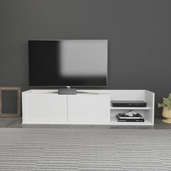 Hanah Home Scandinavian TV Stand, White, 160 x 35 x 36.8 cm | 100% Melamine Coated Particle Board, 18 mm Thick | Stylish & Functional for Modern Living Rooms