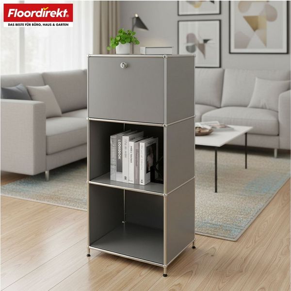 Floordirekt Standregal Concept Epure Metallregal MK-107 – mit Ablagen & verschließbarem Fach, 50 x 40 x 121 cm, modernes Aufbewahrungsregal für Bad, Küche & Büro