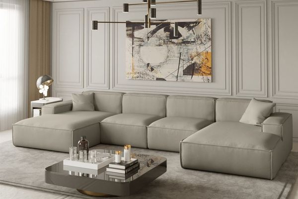 Wohnlandschaft U-Form CELES in Stoff Opera Velvet Beige